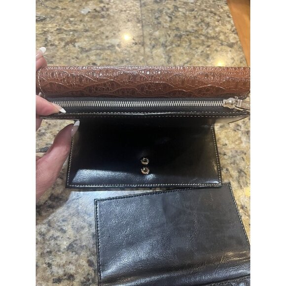 BELLA ROSE BLACK  brown TRIFOLD  WALLET checkbook - Picture 9 of 13